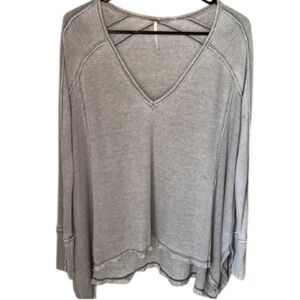 Free Peoplee shirt moss gray green waffle knit small NWT oversied shark bite hem